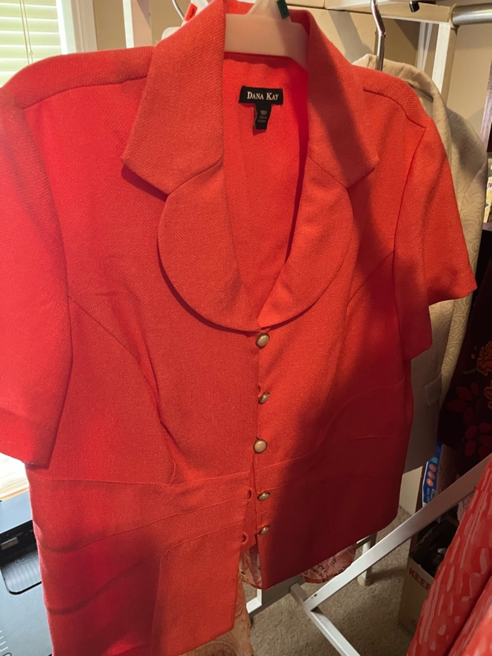 Dana Kay Coral-Red Short Sleeve Jacket with skirt 18W